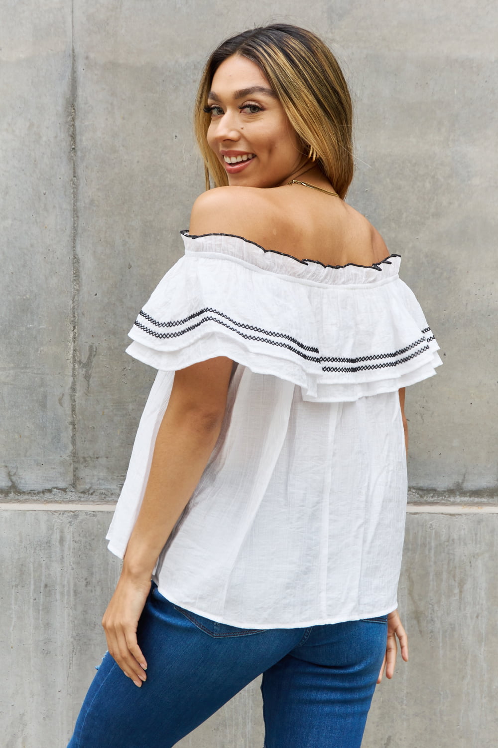 ODDI Full Size Off The Shoulder Ruffle Blouse