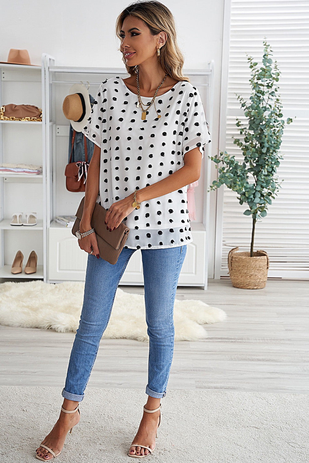 Swiss Dot Round Neck Blouse