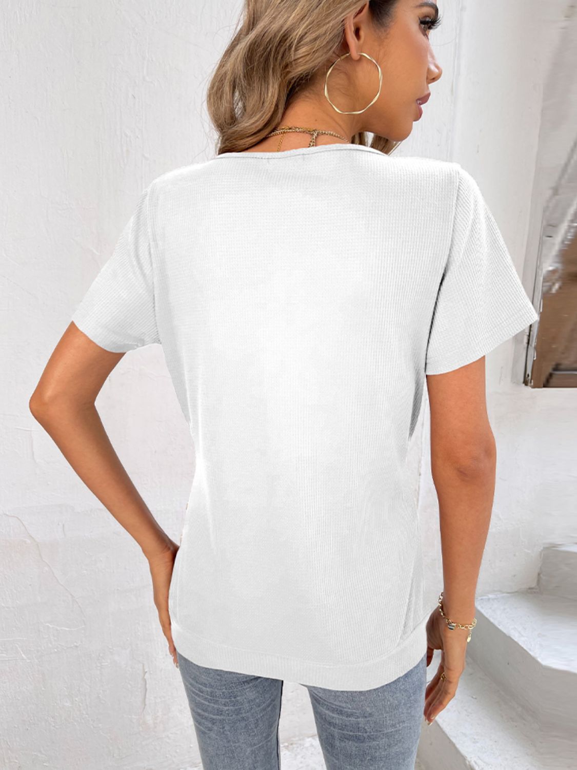 Button Detail Surplice Short Sleeve Tee