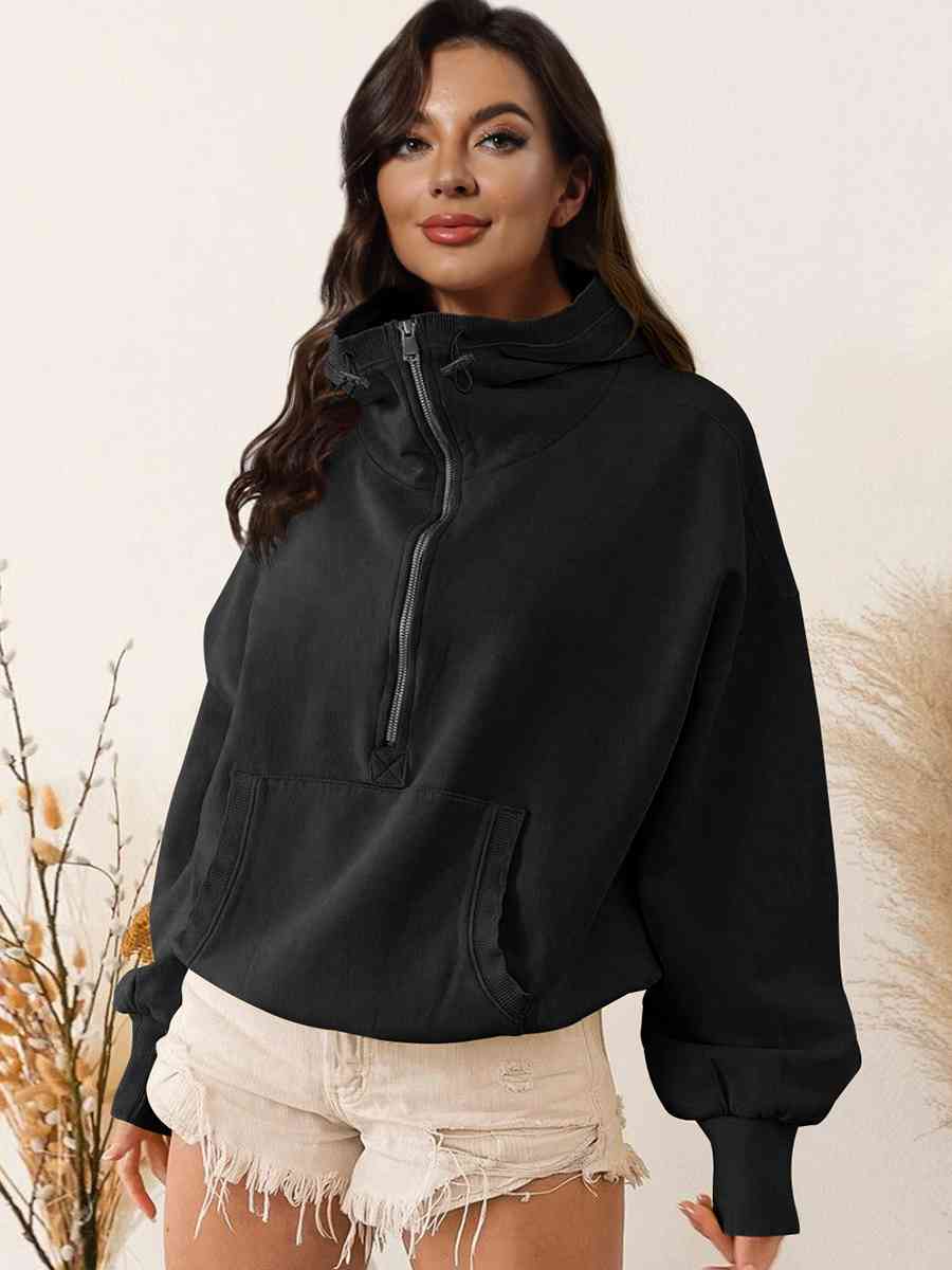 Zip-Up Dropped Shoulder Hoodie