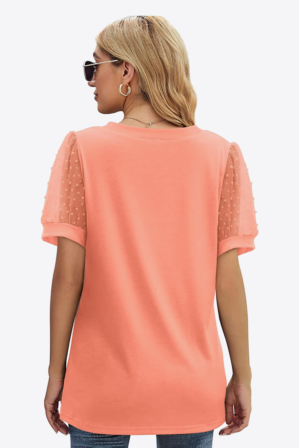 Swiss Dot Puff Sleeve V-Neck Tee