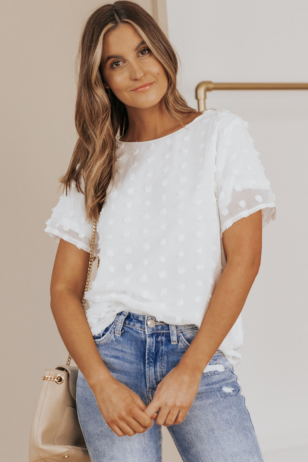 Swiss Dot Round Neck Blouse