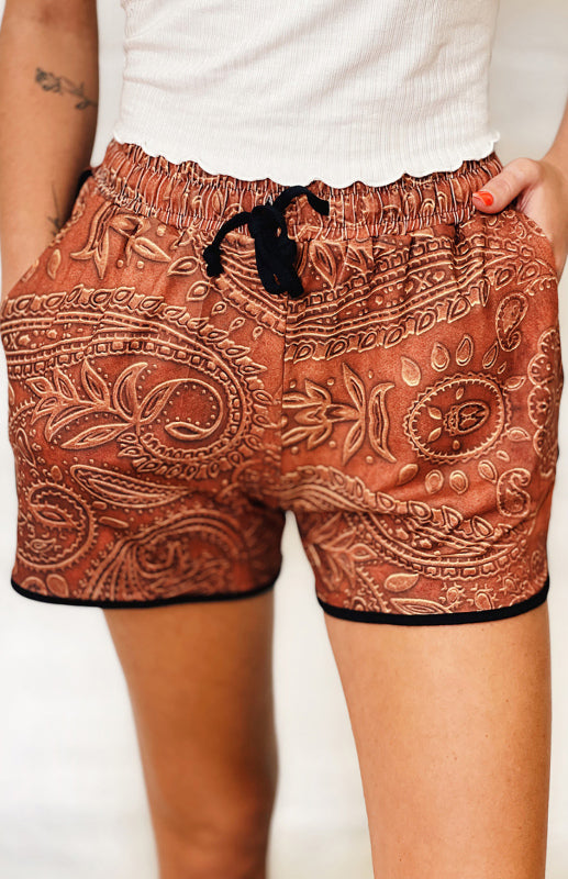 Women's Tribal Print Drawstring Mid Waist Shorts