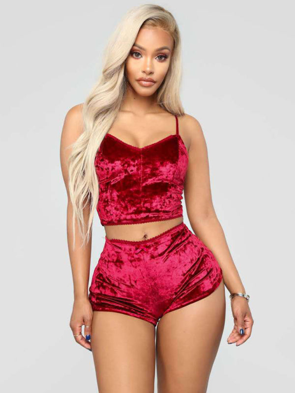 Sexy Velvet V-neck Underwear Two-Piece Set Sexy Lingerie Homewear Set