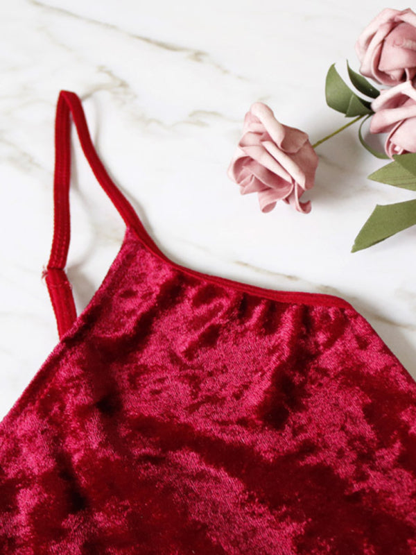 Sexy Velvet V-neck Underwear Two-Piece Set Sexy Lingerie Homewear Set