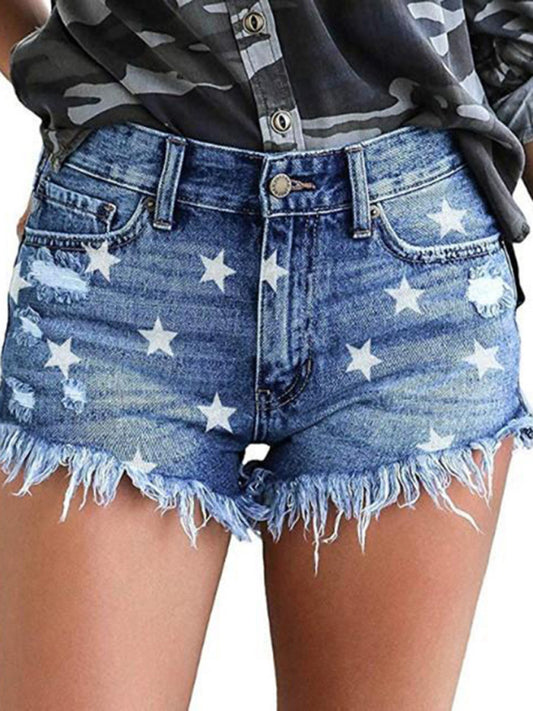 Women's All Over Star Print Denim Shorts