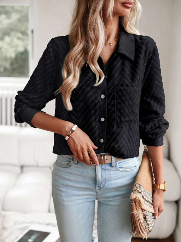 Women's elegant commuter jacquard long-sleeved blouse