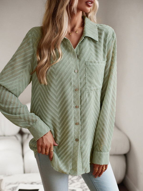 Women's elegant commuter jacquard long-sleeved blouse