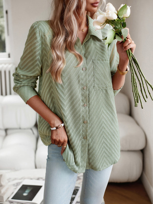 Women's elegant commuter jacquard long-sleeved blouse