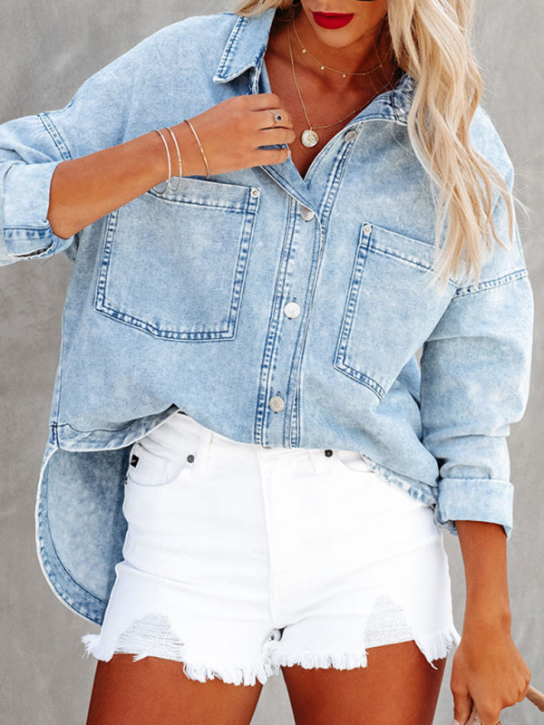 New Fashionable Versatile Double Pocket Loose Light Blue Denim Jacket