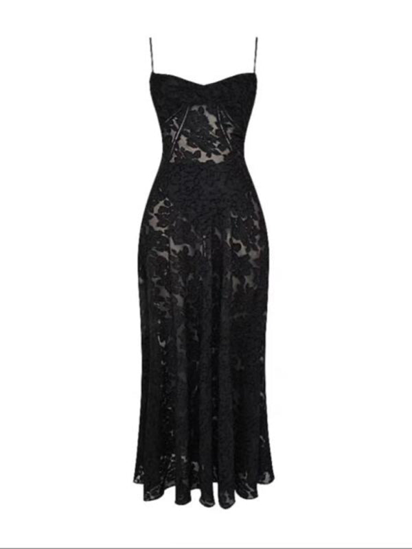 New sweet high-waisted flower-cut suspender dress