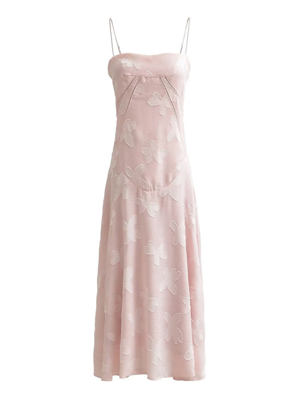 New sweet high-waisted flower-cut suspender dress
