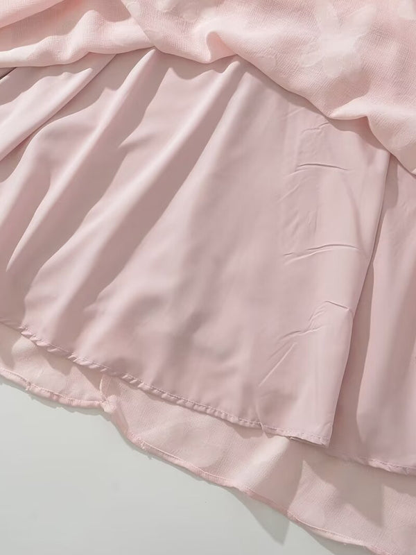 New sweet high-waisted flower-cut suspender dress