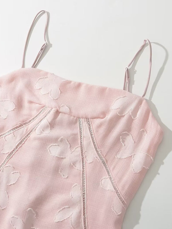 New sweet high-waisted flower-cut suspender dress